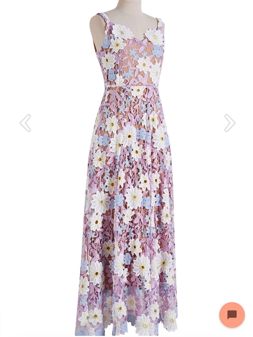 3D Floral Lace Maxi Dress in Lavender and White